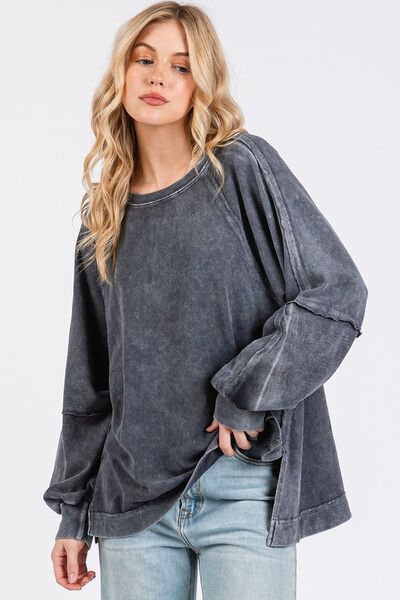 Mittoshop Mineral Wash Raglan Long Sleeve Oversized Top Titanium Hoodies & Sweaters