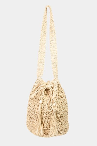 Fame Straw Braided Drawstring Tote Bag with Tassel IV One Size Bags