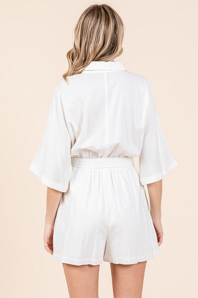 Mittoshop Tie Waist Half Sleeve Romper Jumpsuits