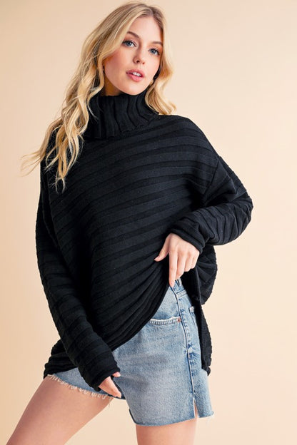 Aemi + Co Asymmetrical Side Slit Turtleneck Sweater Hoodies & Sweaters