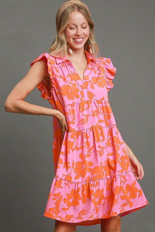 Umgee Full Size Floral Print Ruffle Cap Sleeve Tiered Dress Plus Size - Shop Style & More | Fresh Looks, Everyday Deals & Free Shipping