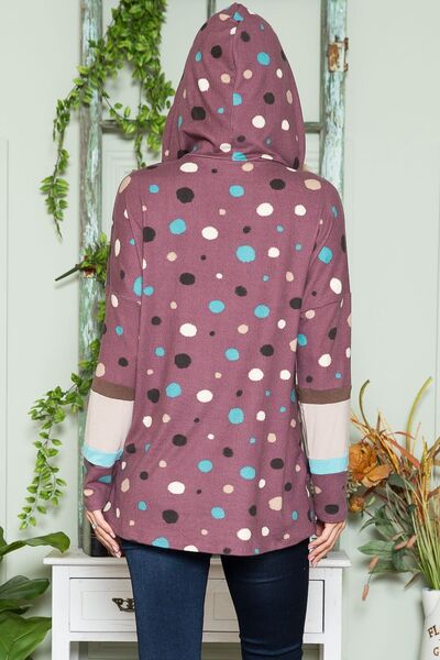 Celeste Full Size Polka Dot Drawstring Hoodie Hoodies & Sweaters