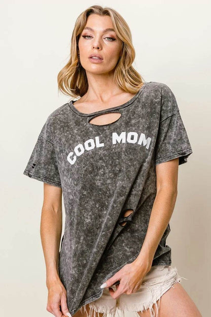 BiBi Washed Laser Cut Detail Cool Mom Print Top - Shop Style & More | Fresh Looks, Everyday Deals & Free Shipping