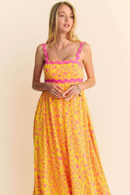 Davi & Dani Geo 2 Tone Printed Wavi Trim Tiered Maxi Dress - Shop Style & More | Fresh Looks, Everyday Deals & Free Shipping