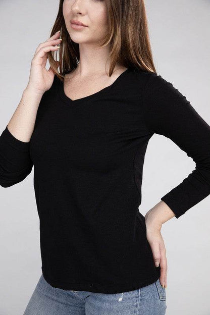 Cotton V-Neck Long Sleeve T-Shirt - Shop Style & More | Fresh Looks, Everyday Deals & Free Shipping