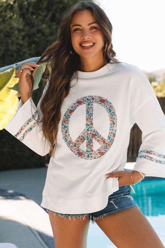Peace Drop Shoulder Wide Sleeve Casual Top - Shop Style & More | Fresh Looks, Everyday Deals & Free Shipping