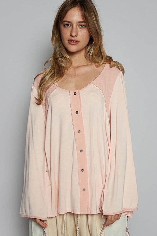 POL Contrast Button Front Long Sleeve Knit Top - Shop Style & More | Fresh Looks, Everyday Deals & Free Shipping
