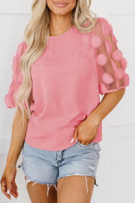 Aliza Applique Mesh Half Sleeve Blouse - Shop Style & More | Fresh Looks, Everyday Deals & Free Shipping