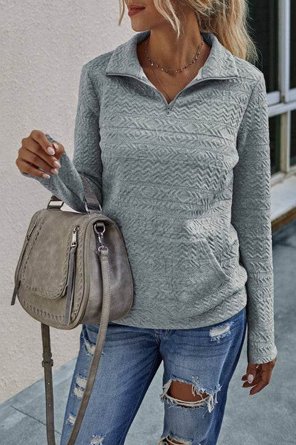 Half Zip Textured Solid Long Sleeve Pullover - Shop Style & More | Fresh Looks, Everyday Deals & Free Shipping