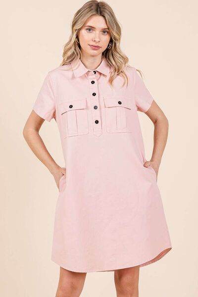 Mittoshop Button Detail Collared Neck Short Sleeve Shirt Dress - Shop Style & More | Fresh Looks, Everyday Deals & Free Shipping