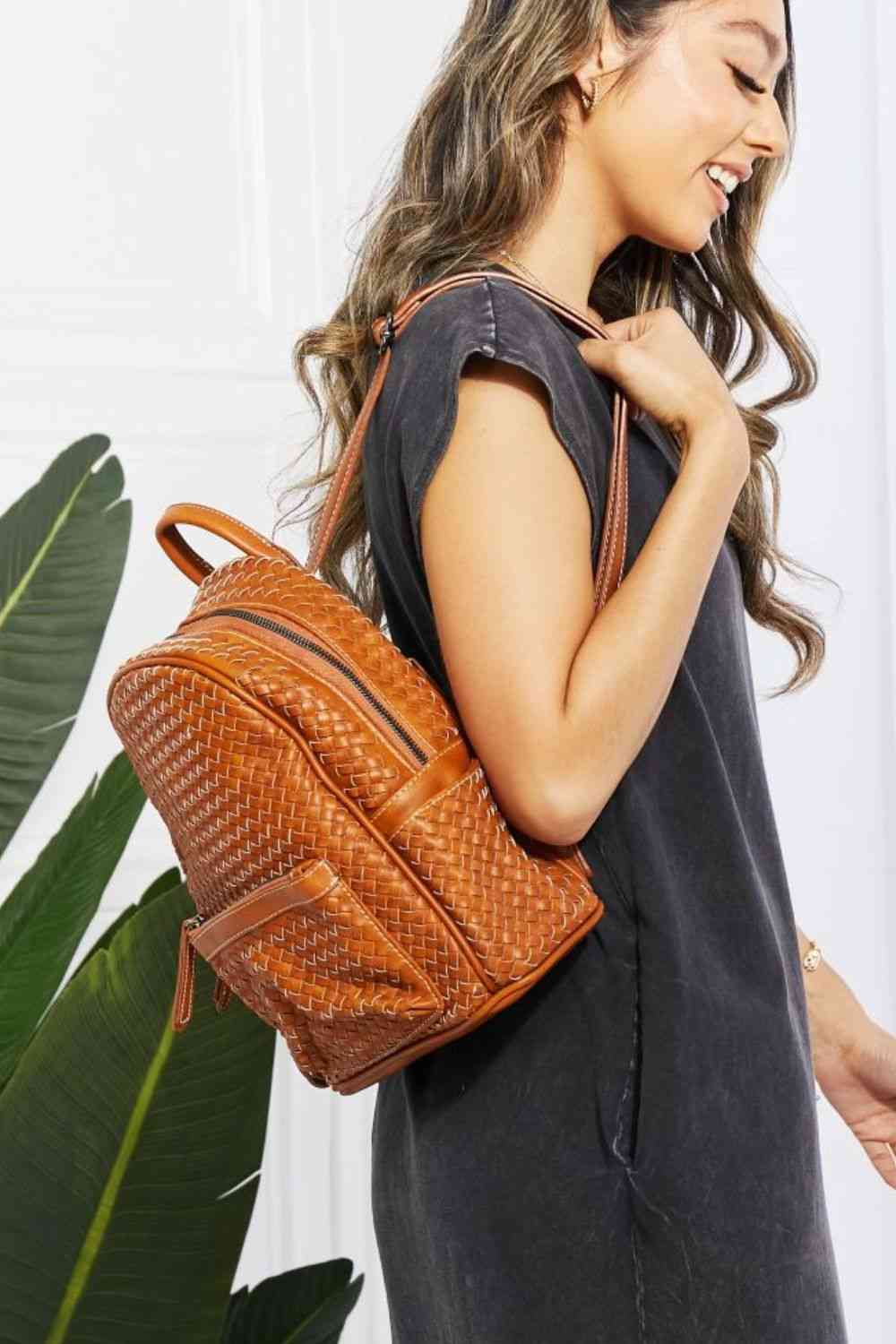 SHOMICO Certainly Chic Faux Leather Woven Backpack Bags