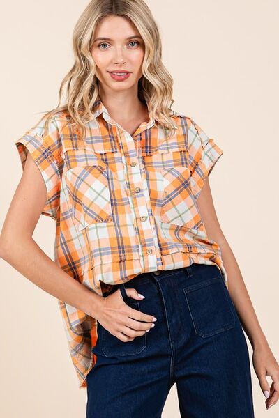 Mittoshop Mineral Wash Plaid Button Down Shirt Blouses