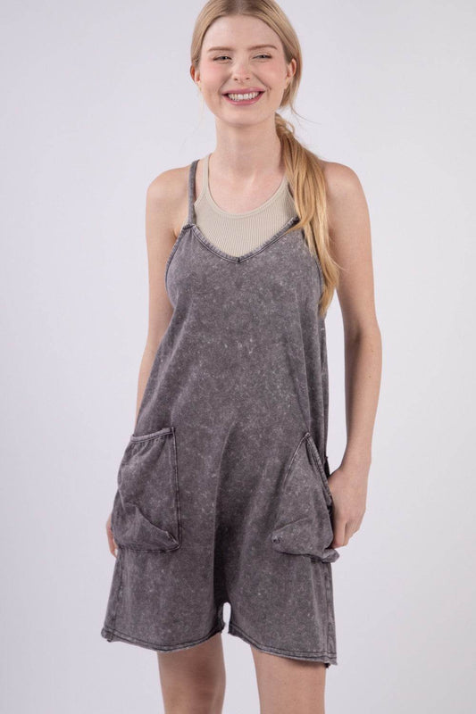 VERY J V-Neck Sleeveless Washed Romper - Shop Style & More | Fresh Looks, Everyday Deals & Free Shipping