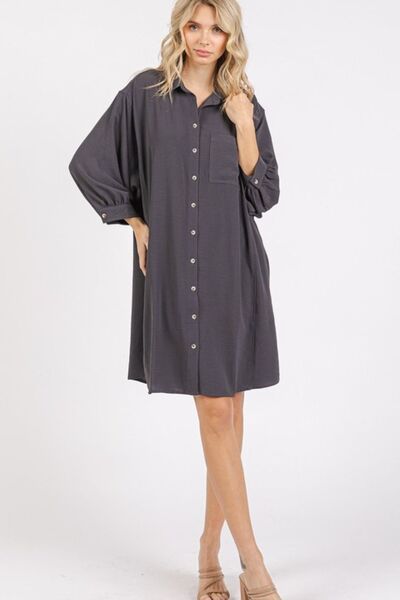 Mittoshop Airflow 3/4 Sleeve Buttoned Shirt Mini Dress Casual Dresses