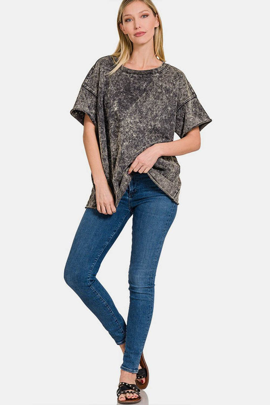 Zenana Rolled Round Neck Short Sleeve T-Shirt - Shop Style & More | Fresh Looks, Everyday Deals & Free Shipping