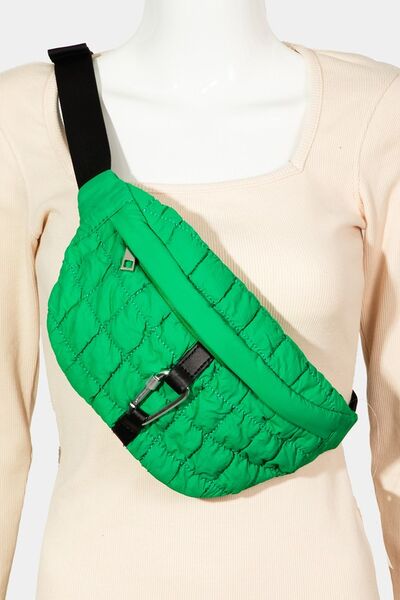 Fame Carabiner Bubble Texture Quilted Sling Bag Green One Size Bags