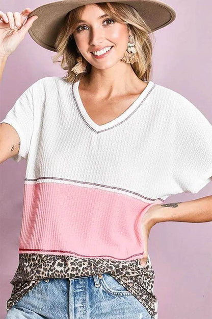 BiBi Colr Block Waffle Knit Top - Shop Style & More | Fresh Looks, Everyday Deals & Free Shipping