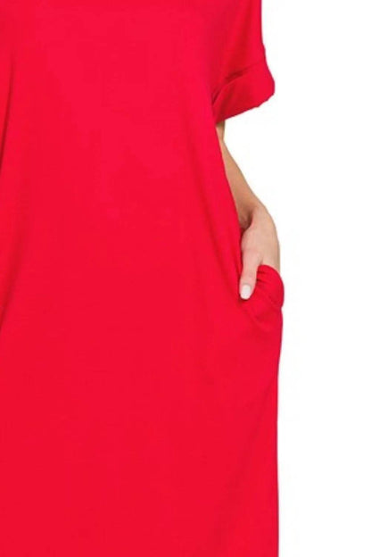 Zenana Rolled Short Sleeve Round Neck Dress - Shop Style & More | Fresh Looks, Everyday Deals & Free Shipping