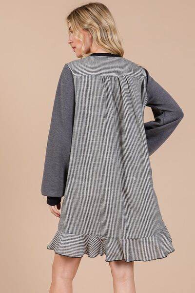 Ces Femme Striped Patchwork Round Neck Terry Sweatshirt Dress - Shop Style & More | Fresh Looks, Everyday Deals & Free Shipping