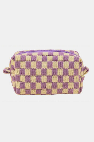 Zenana Checkered Pattern Knitted Cosmetic Pouch Lavender One Size Bags