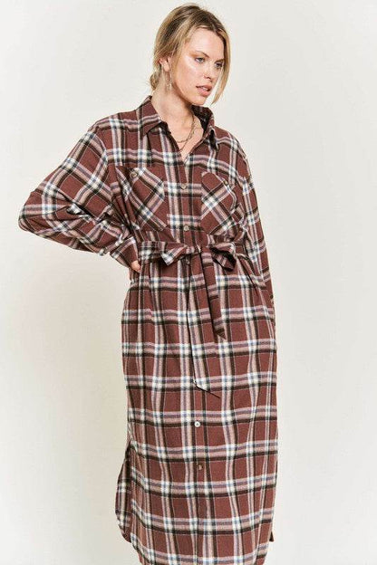 PLAID PRINT COLLAR LONG SHIRT DRESS PLUS - Shop Style & More | Fresh Looks, Everyday Deals & Free Shipping