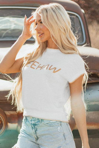 YEEHAW Stitch Edge Crew Neck Sweater Top - Shop Style & More | Fresh Looks, Everyday Deals & Free Shipping