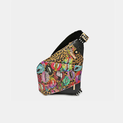 Nicole Lee USA Vegan Leather Leopard & Lip Pattern Crossbody Bag All Emotion One Size Bags