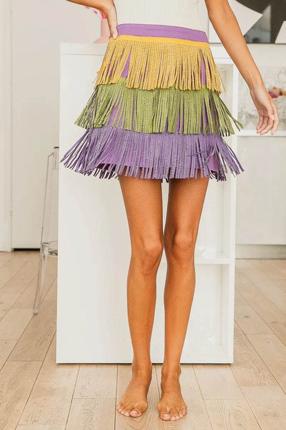 BiBi Mardi Gras Rhinestone Fringed Skirt - Shop Style & More | Fresh Looks, Everyday Deals & Free Shipping