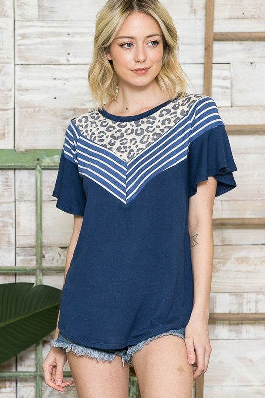 Multi Fabric Contrast Ruffle Sleeve Knit Top - Shop Style & More | Fresh Looks, Everyday Deals & Free Shipping