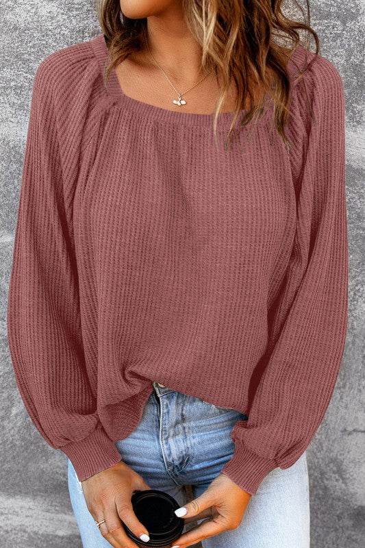 Hallie Square Neck Puff Sleeve Waffle Knit Top - Shop Style & More | Fresh Looks, Everyday Deals & Free Shipping