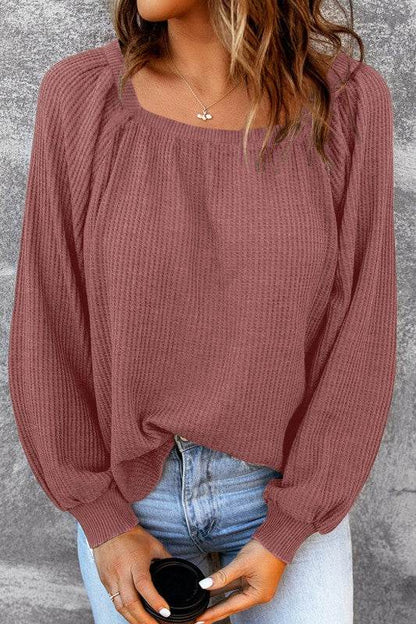 Hallie Square Neck Puff Sleeve Waffle Knit Top - Shop Style & More | Fresh Looks, Everyday Deals & Free Shipping