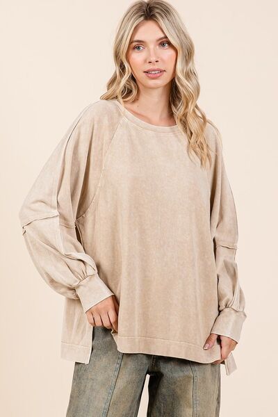 Mittoshop Mineral Wash Raglan Long Sleeve Oversized Top Hoodies & Sweaters