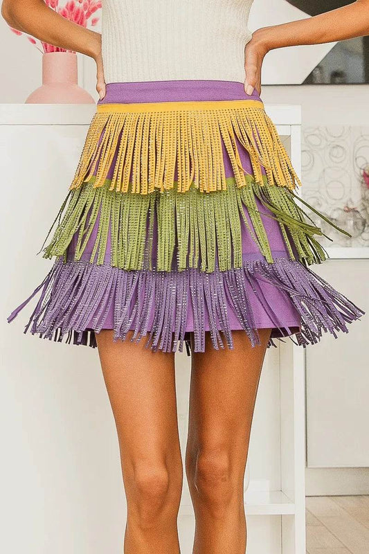 BiBi Mardi Gras Rhinestone Fringed Skirt - Shop Style & More | Fresh Looks, Everyday Deals & Free Shipping