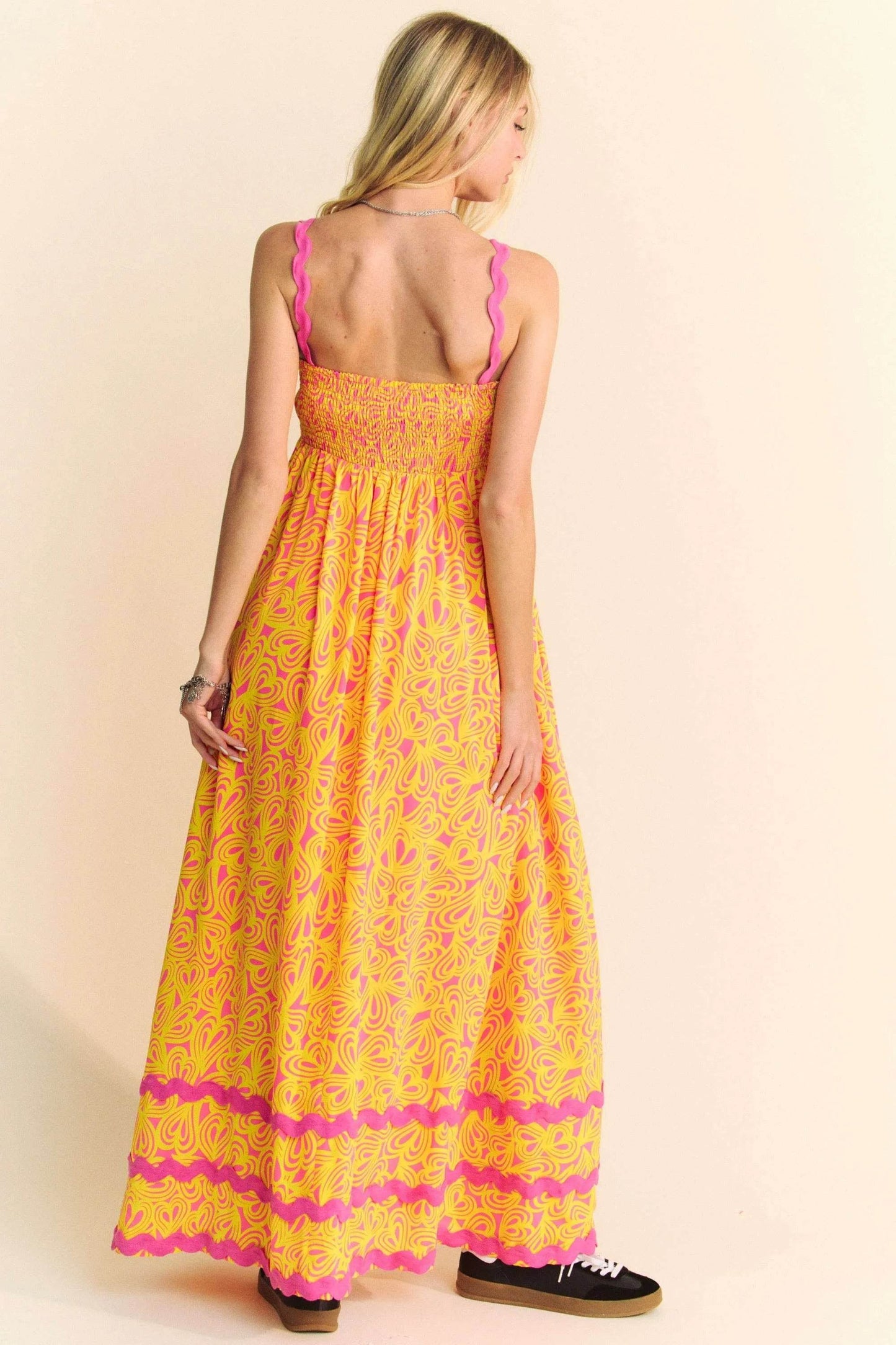 Davi & Dani Geo 2 Tone Printed Wavi Trim Tiered Maxi Dress - Shop Style & More | Fresh Looks, Everyday Deals & Free Shipping