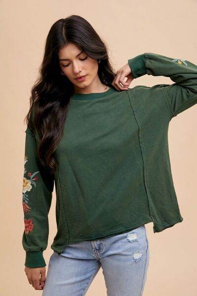 Annie Wear Embroidered Long Sleeve French Terry Top - Shop Style & More | Fresh Looks, Everyday Deals & Free Shipping