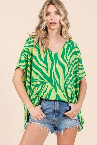 Mittoshop Zebra Print V-Neck Short Sleeve Oversized Top - Shop Style & More | Fresh Looks, Everyday Deals & Free Shipping