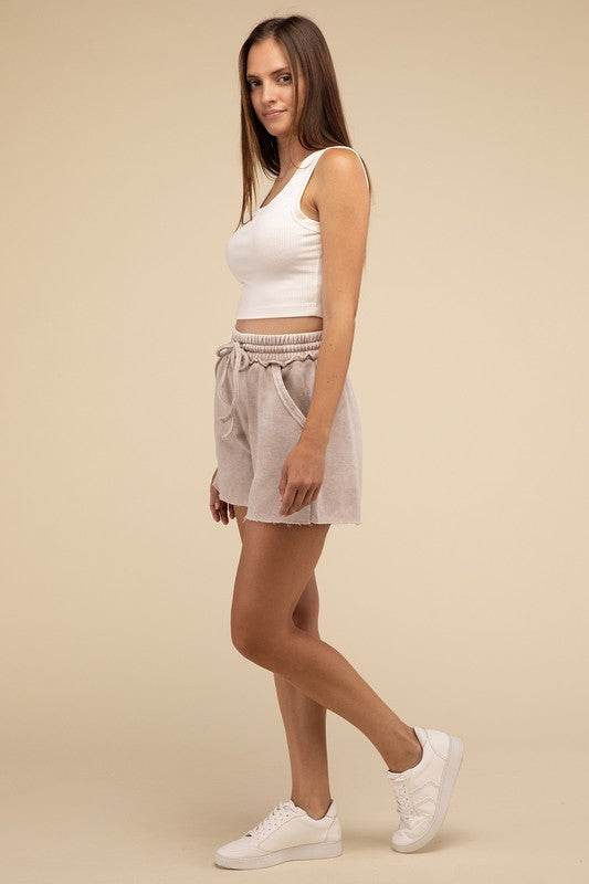 Acid Wash Fleece Drawstring Shorts with Pockets - Shop Style & More | Fresh Looks, Everyday Deals & Free Shipping