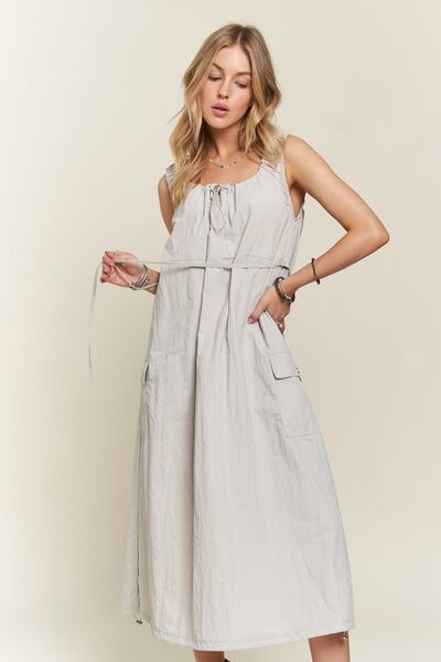 ADORA Drawstring Slit Back Cargo Dress Casual Dresses