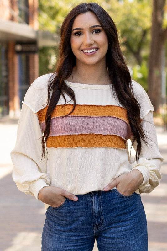 Ember Exposed Seam Knit Patchwork Top - Shop Style & More | Fresh Looks, Everyday Deals & Free Shipping