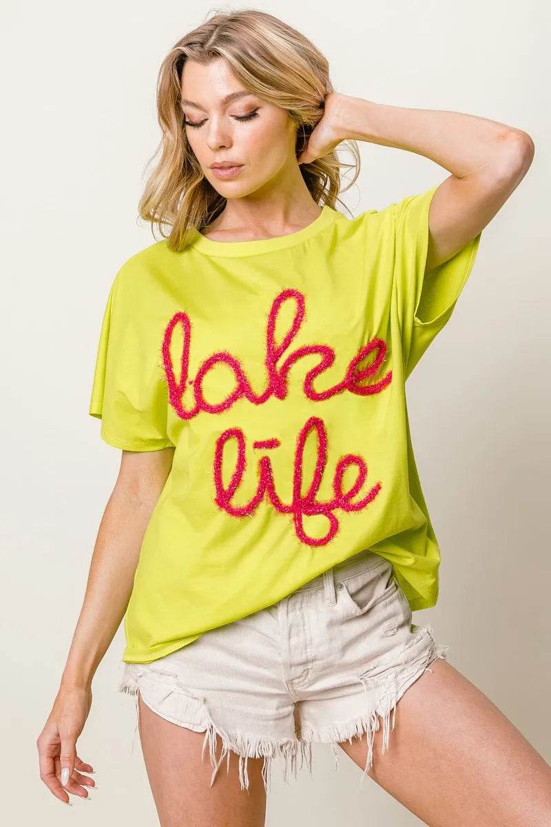BiBi Metallic Letter Short Dolman Sleeve Top - Shop Style & More | Fresh Looks, Everyday Deals & Free Shipping