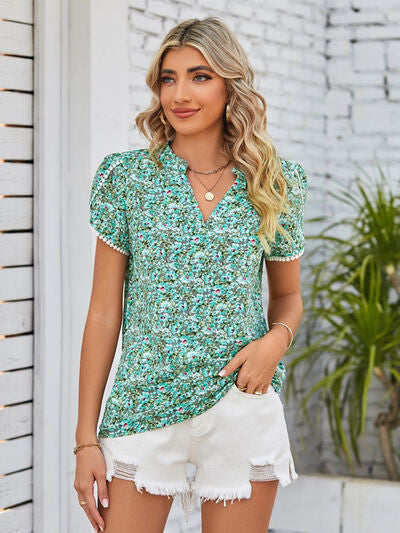 Mandy Floral Blouse with Notched Neck Design Blouses