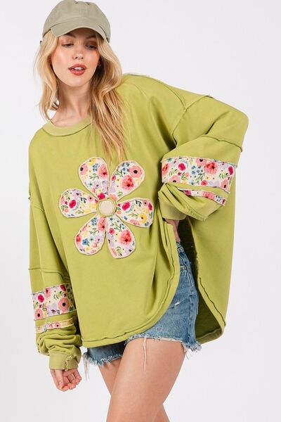 SAGE + FIG Daisy Patch Applique Long Sleeve Sweatshirt Hoodies & Sweaters