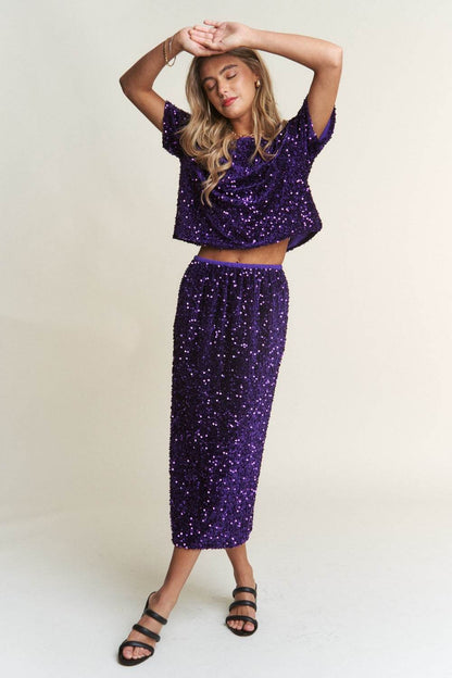 J.NNA Sequin Back Slit Midi Skirt - Shop Style & More | Fresh Looks, Everyday Deals & Free Shipping