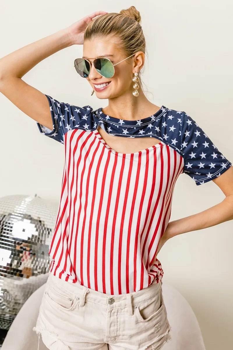 BiBi American Flag Theme Front Cut Out Top - Shop Style & More | Fresh Looks, Everyday Deals & Free Shipping