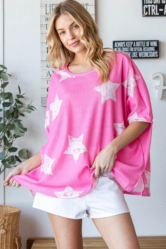 HOPELY Star Pattern Oversized Waffle T-Shirt - Shop Style & More | Fresh Looks, Everyday Deals & Free Shipping