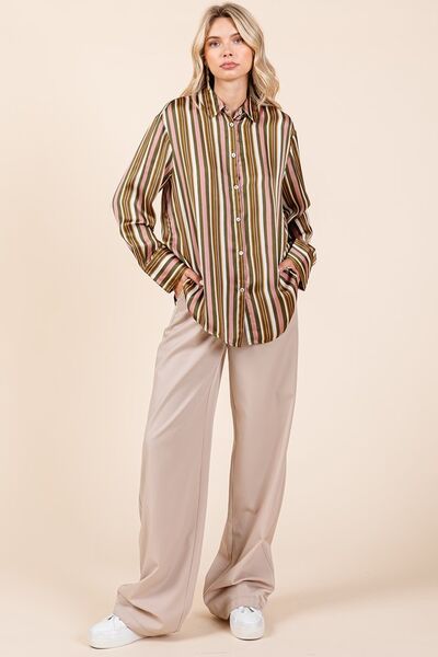 Mittoshop Striped Button Down Satin Shirt Blouses