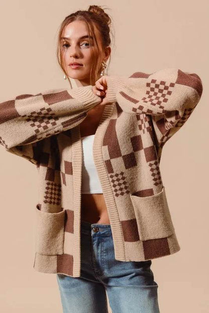 SO ME Checkered Open Front Cardigan with Pockets - Shop Style & More | Fresh Looks, Everyday Deals & Free Shipping