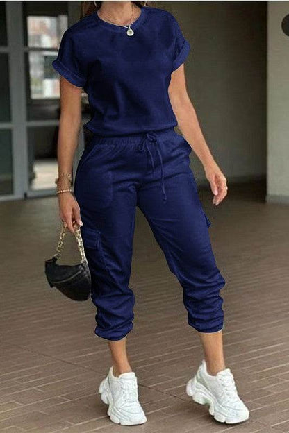 Crew Neck Short Sleeve Drawstring Waist Jumpsuit - Shop Style & More | Fresh Looks, Everyday Deals & Free Shipping