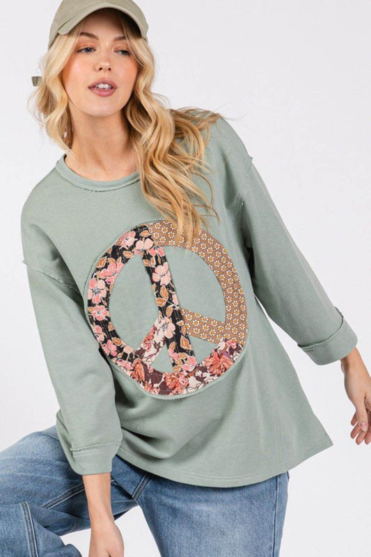 SAGE + FIG Floral Peace Patch Round Neck Top - Shop Style & More | Fresh Looks, Everyday Deals & Free Shipping