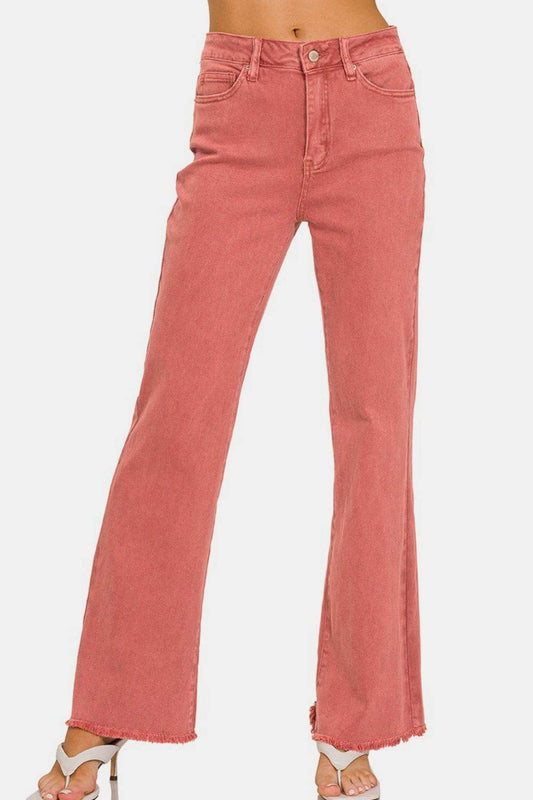 Zenana Acid Washed Frayed Hem Bootcut Jeans - Shop Style & More | Fresh Looks, Everyday Deals & Free Shipping